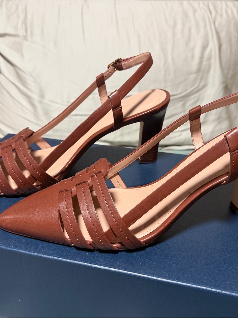 Cole Haan Brown Leather Pointed Slingback Heels